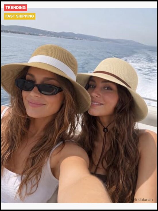 Wide Brim Straw Sun Hat UPF 50+ with Detachable Chin Strap, Floppy Beach Hat main image 7